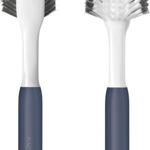 Dish Brush with Built-in Scraper,Kitchen Scrub Brush for Cleaning Dishes,Pots,Non-Stick Pans and Sinks,Navy Blue,2 Pack