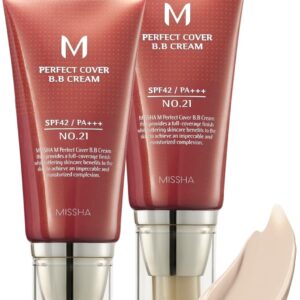 MISSHA M Perfect Cover BB Cream Dual Pack No.21 Light Beige - Light with Cool Undertone SPF 42 PA +++ 1.69 Fl Oz - Tinted Moisturizer with SPF