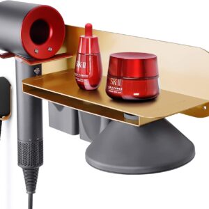 FLE Hair Dryer Holder Wall Mounted with Shelf - Hair Dryer Holder Rack Organizer Compatible for Dyson Supersonic Hair Dryer,Gold