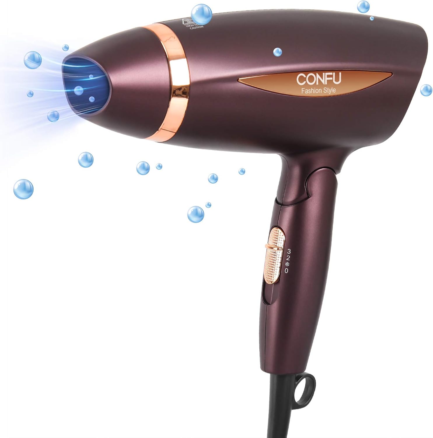 CONFU Portable Travel Hair Dryer, 1600W Ceramic Tourmaline Ionic Travel Blow Dryer, Compact Folding Lightweight Hair Dryers for Women Kids (Brown