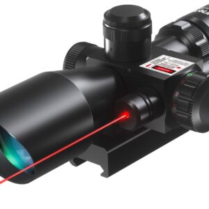 Pinty 2.5-10x40 Red Green Illuminated Mil-dot Tactical Rifle Scope with Red Laser Combo - Green Lens Color