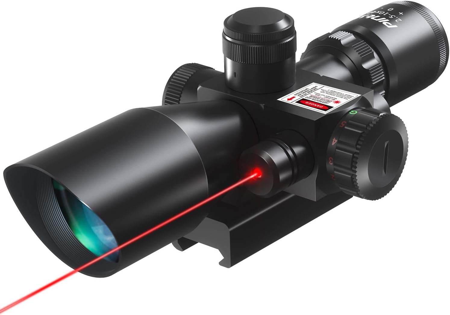 Pinty 2.5-10x40 Red Green Illuminated Mil-dot Tactical Rifle Scope with Red Laser Combo - Green Lens Color