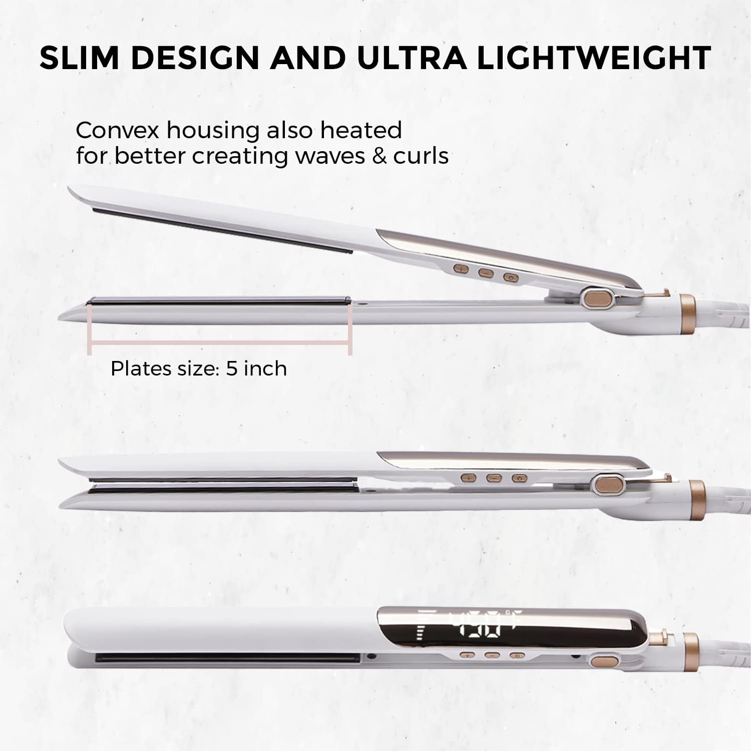 Ultra Thin Titanium Flat Iron Hair Straightener, 1 Inch Double Side Fast Heating Styling Iron for Straightening or Curling, Dual Voltage Real-Time Temp Display, White - Image 4