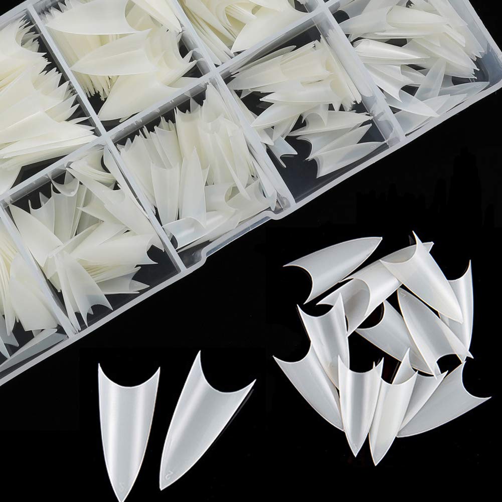 Stiletto Nail Tips 500Pcs Short Sharp Ending False Acrylic Nails Tip Half Cover 10 Sizes with Box for Nail Salons Home DIY (Natural) - Image 3