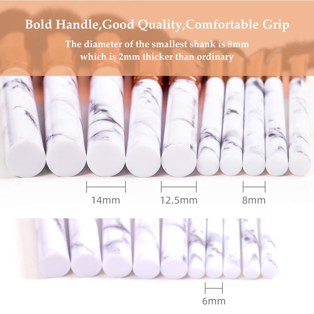 HEYMKGO Makeup Brushes Professional Marble Makeup Brush Set, Soft and Odor-free Natural Synthetic Bristles,10PCS + 2 Sponge Puff + Marble Pattern Cosmetics Bag - Image 6
