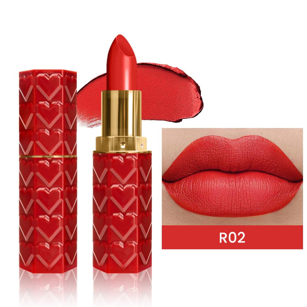 evpct 1Pcs Ruby Orange Red Lipstick, Silky Velvet Matte Lipstick Pack Sets for Women, Long Lasting Smudge Proof Lipstick Lip Stain Makeup Kit matte lipstick 24 hours original R02 - Image 2