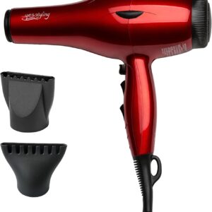 Professional Salon Hair Dryer, 1875W Blow Dryer, 2 Concentrator Nozzles, 3 Heat Settings, 2 Speed Slide Switch, Cool Shot Button, Fast Drying for Family, Low Noise (Cola Red)
