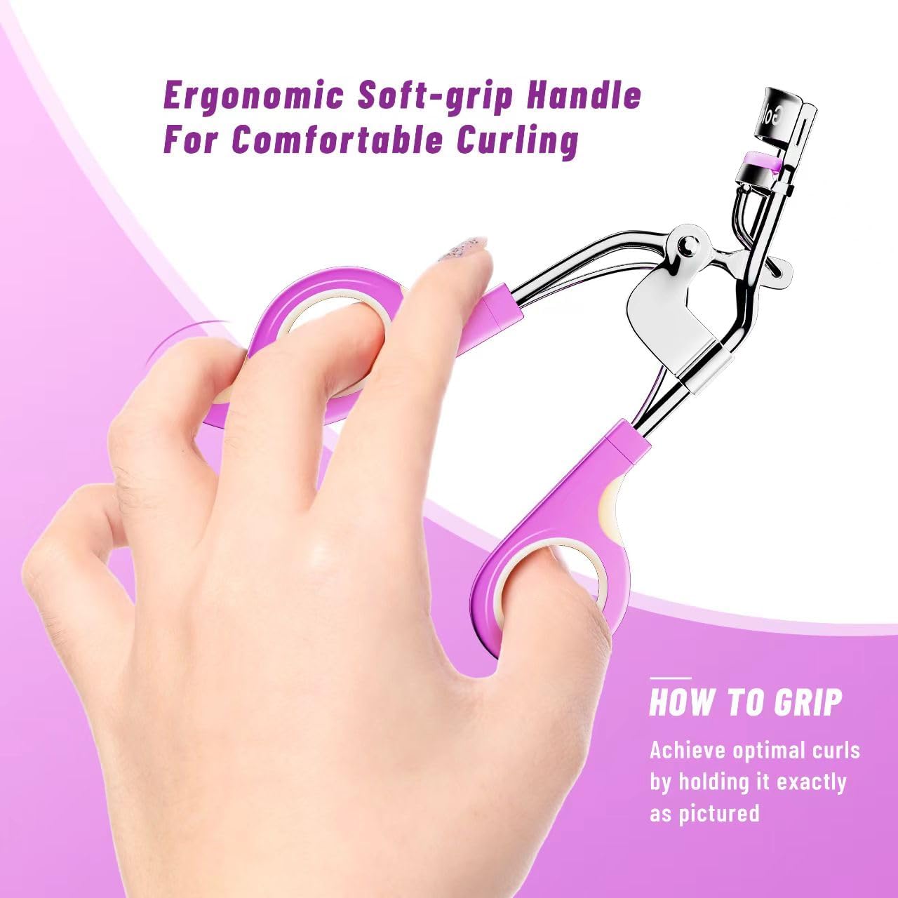 Goldenrich Eyelash Curler Set Silver Purple Pink Design 6 Replacement Pads - Image 4