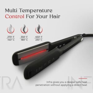 INFRA Ionic Ceramic Plates Flat Iron - 2 inch Infrared Quick Heat Up Hair Straightener - Best for All Hair Types - Professional 2 in 1 Straightener for Straight, Wavy, and Curly Hairs - Black