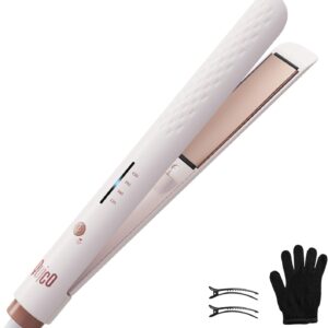 Quico Hair Straightener, 110-240V Global Travel Hair Straighteners for Women, 15s Fast Heating, Professional Negative Ion Flat Iron, Temp Memory, 320℉-450℉, Auto-Off, with Glove and Clips, Gift, Pink