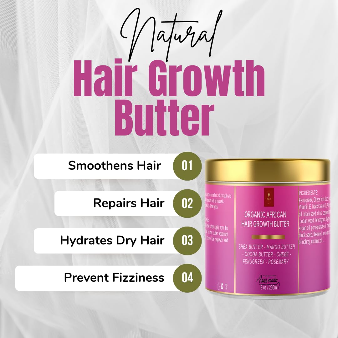 Chebe Hair Growth and Thickening Butter - Ayurvedic Deep Conditioner with Shea, Cocoa, Mango Butter, Fenugreek, and Rosemary for All Hair Types, 8 oz - Image 6