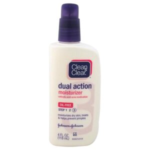Clean & Clear Essentials Dual Action Facial Moisturizer with Salicylic Acid Acne Medication to Treat Acne and Prevent Pimples, Oil Free Face Moisturizer Cream for Acne-Prone Skin, 4 oz
