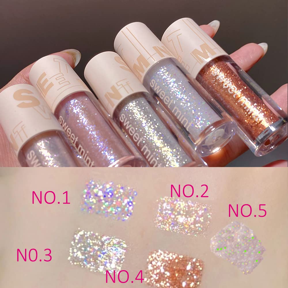 5pcs Liquid Glitter Eyeshadow set- Sparkling Metallic High Pigmented Glitter Eye Shadow Korean Crystals Makeup, Quick Drying Long Lasting Creates High-Impact Multi Dimensional Eye Looks - Image 2
