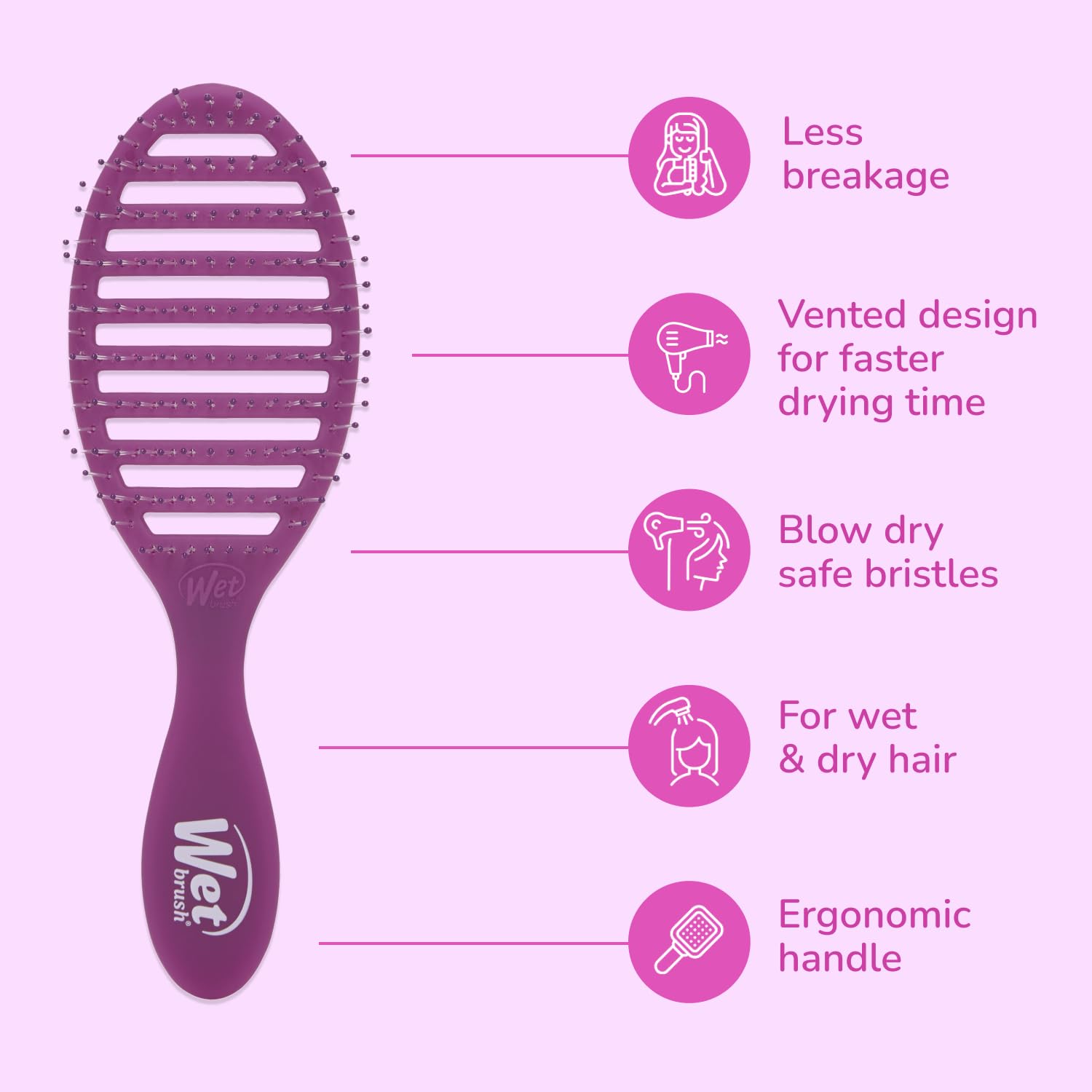 Wet Brush Speed Dry Hair Brush, Purple Frost - Vented Design & Soft HeatFlex Bristles Are Blow Dry Safe - Ergonomic Handle Manages Tangles - Pain-Free Hair Accessories - Image 4