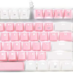 MageGee Mechanical Gaming Keyboard, New Upgraded Blue Switch 104 Keys White Backlit Keyboards, USB Wired Mechanical Computer Keyboard for Laptop, Desktop, PC Gamers(White & Pink)