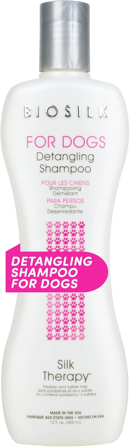 BioSilk for Dogs Silk Therapy Moisturizing Dog Detangling Shampoo - Dog Matted Hair Detangler Cleans, Moisturizes, and Detangles - Dematting Shampoo for Dogs, Grooming Supplies, 12 Fl Oz