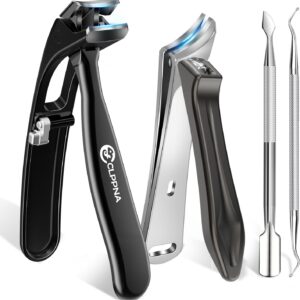 Nail Clippers Set, CLPPNA Angled Head Long Handled Toenail Clippers for Thick Toenails, Sharp Heavy Duty Ingrown Toenail Clippers with Wide Jaw, Podiatrist Nail Clippers for Seniors and Men