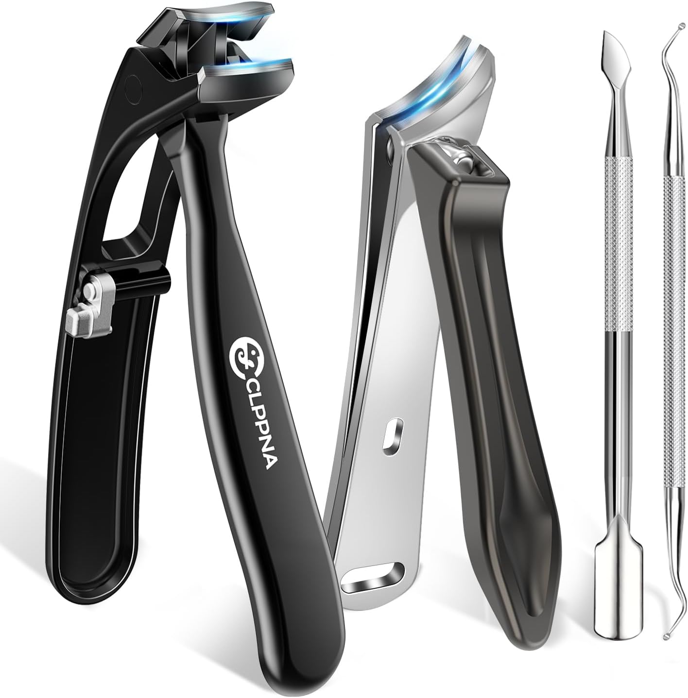 Nail Clippers Set, CLPPNA Angled Head Long Handled Toenail Clippers for Thick Toenails, Sharp Heavy Duty Ingrown Toenail Clippers with Wide Jaw, Podiatrist Nail Clippers for Seniors and Men