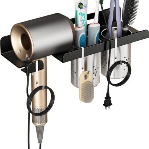 Hair Tool Organizer Wall Mount,Self Adhesive Hair Dryer Holder for Bedroom & Bathroom,Blow Dryer Holder for Dyson Hair Dryer,Stainless Steel Cups for Medium or Small Bathroom Storage 4" Width
