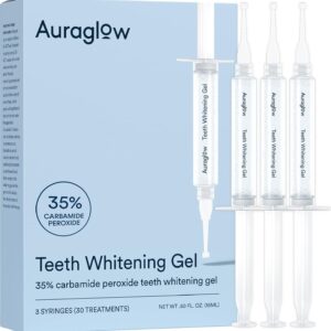 Auraglow 35% Teeth Whitening Gel Syringe Refill Pack, 35% Carbamide Peroxide, 30 Whitening Treatments, (3) 5mL Whitening Gel Syringes, Sensitive Teeth Whitening