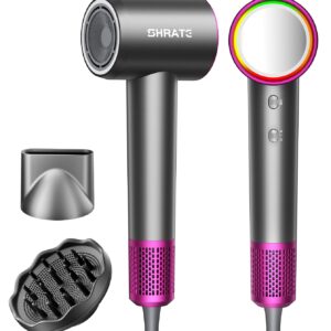 SHRATE Professional High Speed Ionic Hair Dryer | Ultra-Fast Drying | 500 Million Negative Ions | Low Noise | 160000 RPM | Compact Blow Dryer with Magnetic Diffuser for Faster Drying All Hair Types