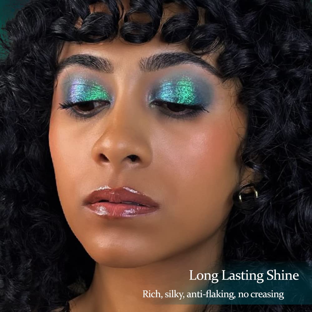 Afflano Single Green Eyeshadow - Shimmery, Highly Pigmented Multichrome, Color Changing Forest Green Glitter, Holographic Chrome Eye Shadow - Image 3