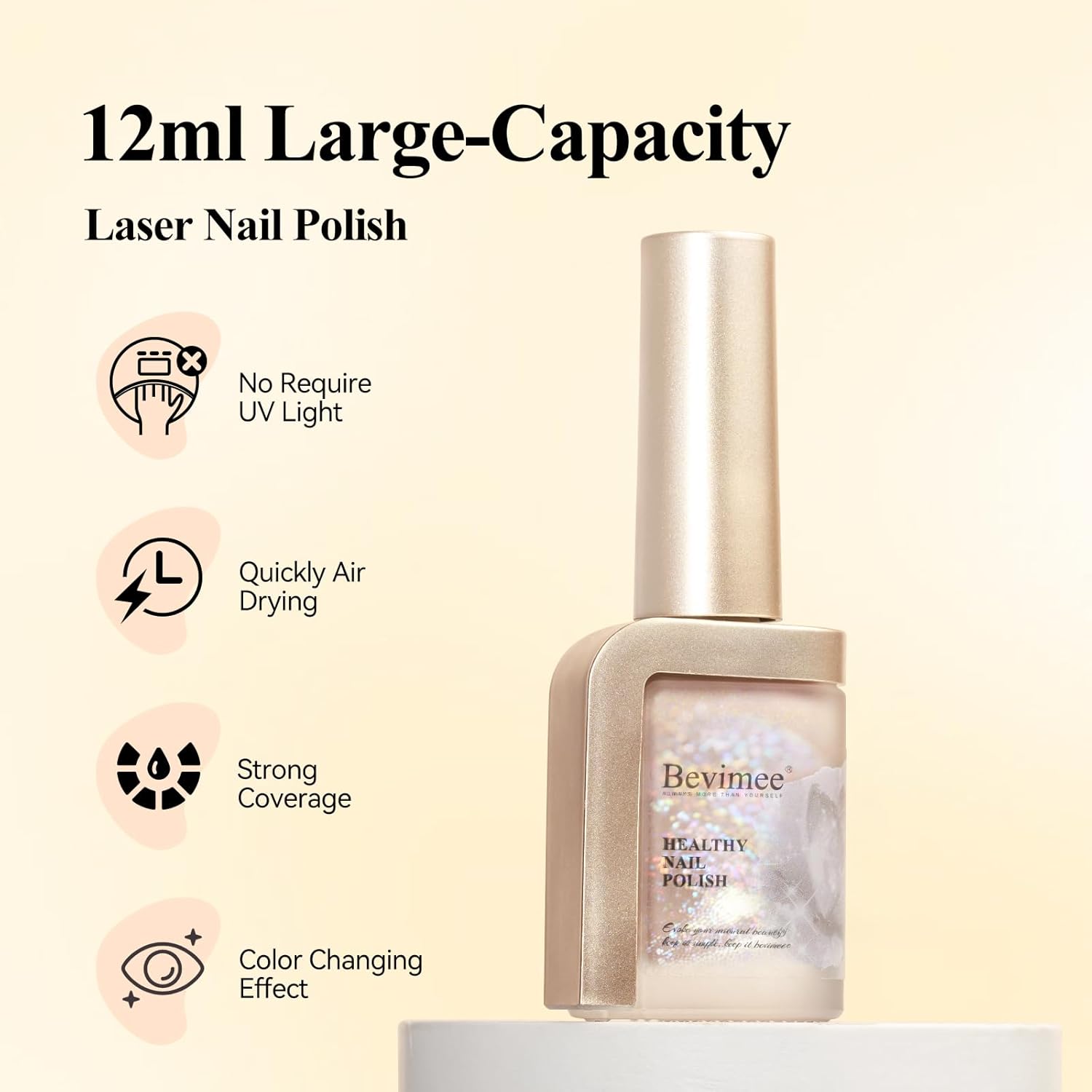 Holographic Nail Polish 12ML Air Dry Fast Iridescent Shimmer Glitter Chameleon Champagne Holo Laser Pearl Nail Art - No Curing Required 1PC - Image 6