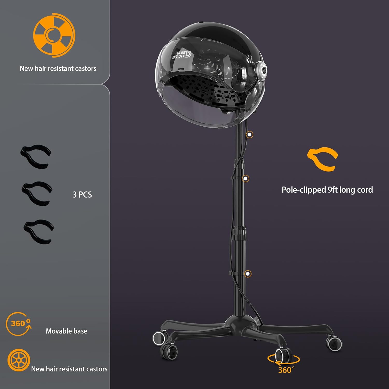 Professional Standing Hair Dryer - 1875W Floor Standing Hooded Dryer Hair Bonnet with Ionic Generator for Professional Salon Station Spa Home Use Hair Drying Treatment Adds Shine Volume (Gray) - Image 5