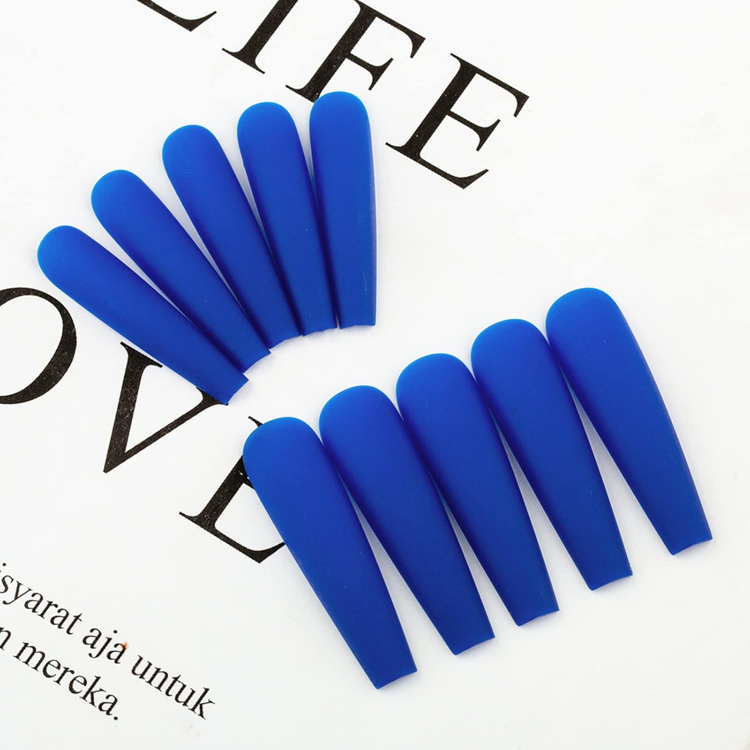 AddFavor XXL Extra Long Press on Nails Coffin Matte Fake Nails Full Cover Acrylic False Nails 12 Sizes 120pcs Blue Nail Tips for Women Fingernails Manicure Design - Image 5