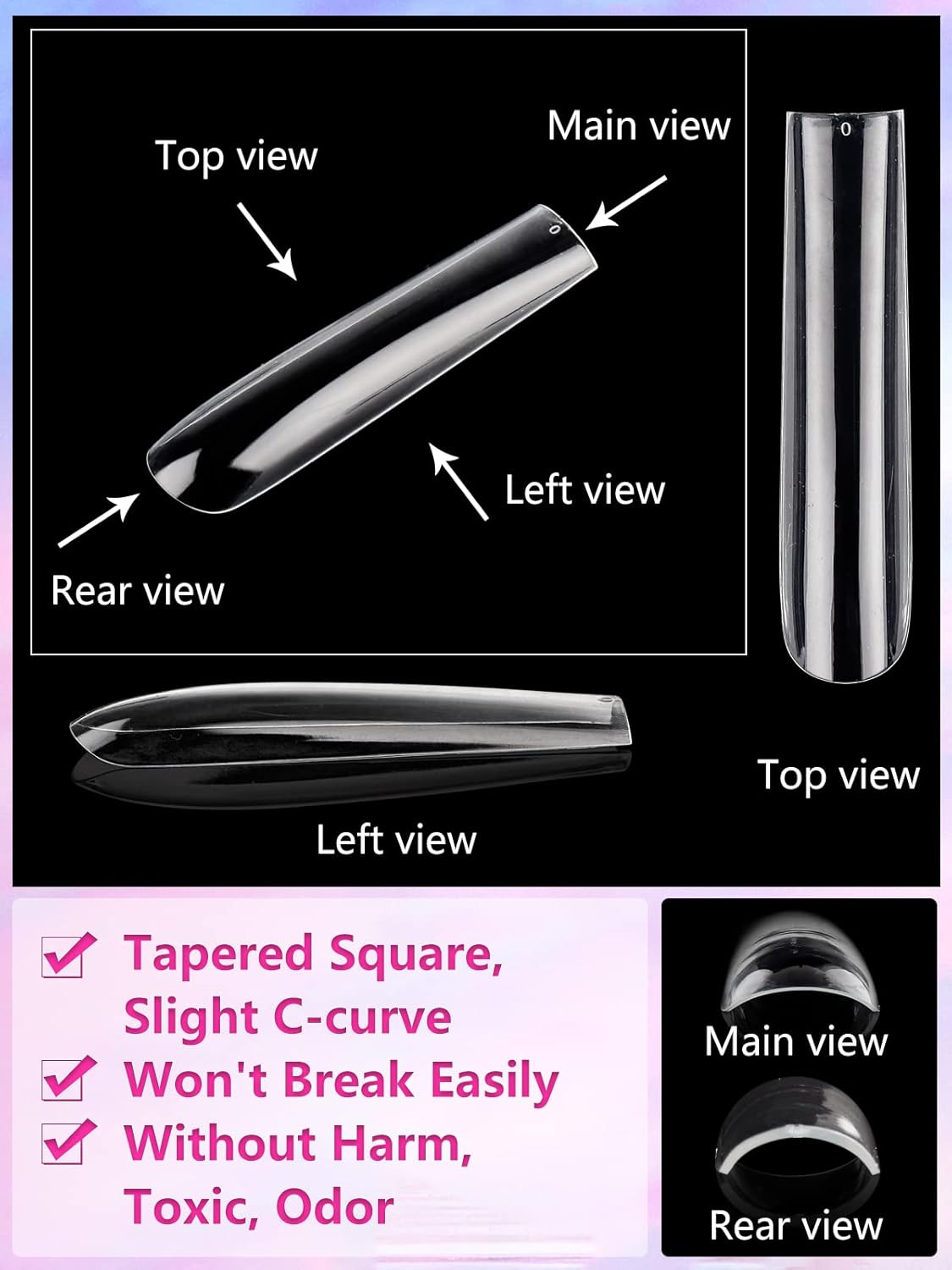 504 Pieces Clear Extra Long Square Acrylic Nail Tips, Full Cover Tapered Design - Image 5