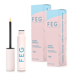 FEG Eyelash Enhancer Rapid Eyelash Growth Serum with Natural Ingredients | Lash Serum for Growing Naturally Thick, Full, and Long Eyelashes | Stimulates Natural Eyelash Growth | 2-Pack of 3ml Tubes