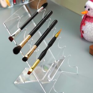 Acrylic Makeup Brush Holder for Vanity, Unique Office Desk Accessories For Women Aesthetic, Pen Display Stand Holder, Makeup Brush Drying Rack, Make Up/Hair/Paint Brush Holder, Clear