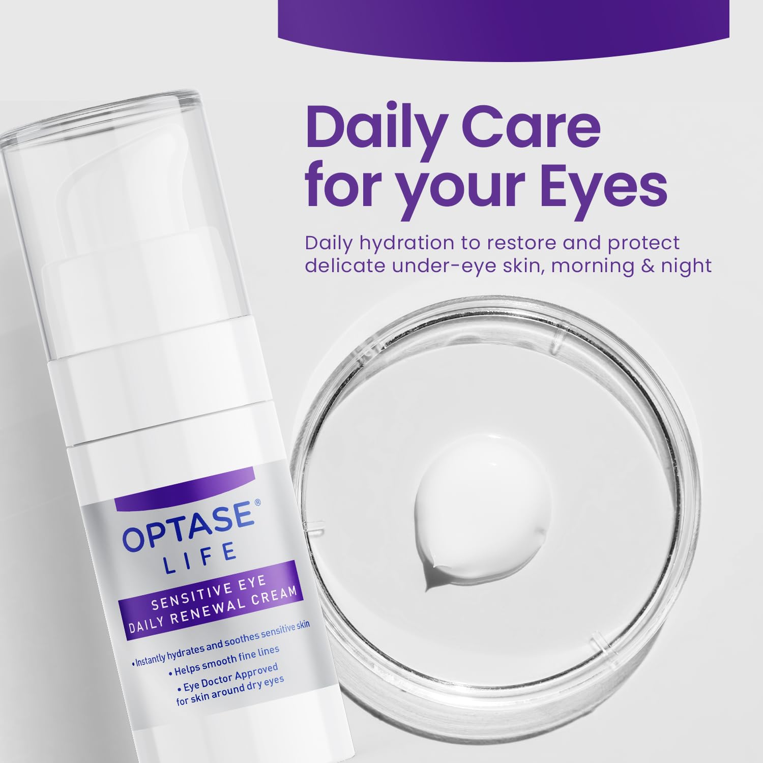 Optase LIFE Sensitive Eye Daily Renewal Cream - Hydrating Eye Cream for Skin Use Around Dry and Sensitive Eyes - Smooths Fine Lines, Preservative-Free, Eye Doctor and Dermatologist Approved - 15 ML - Image 6