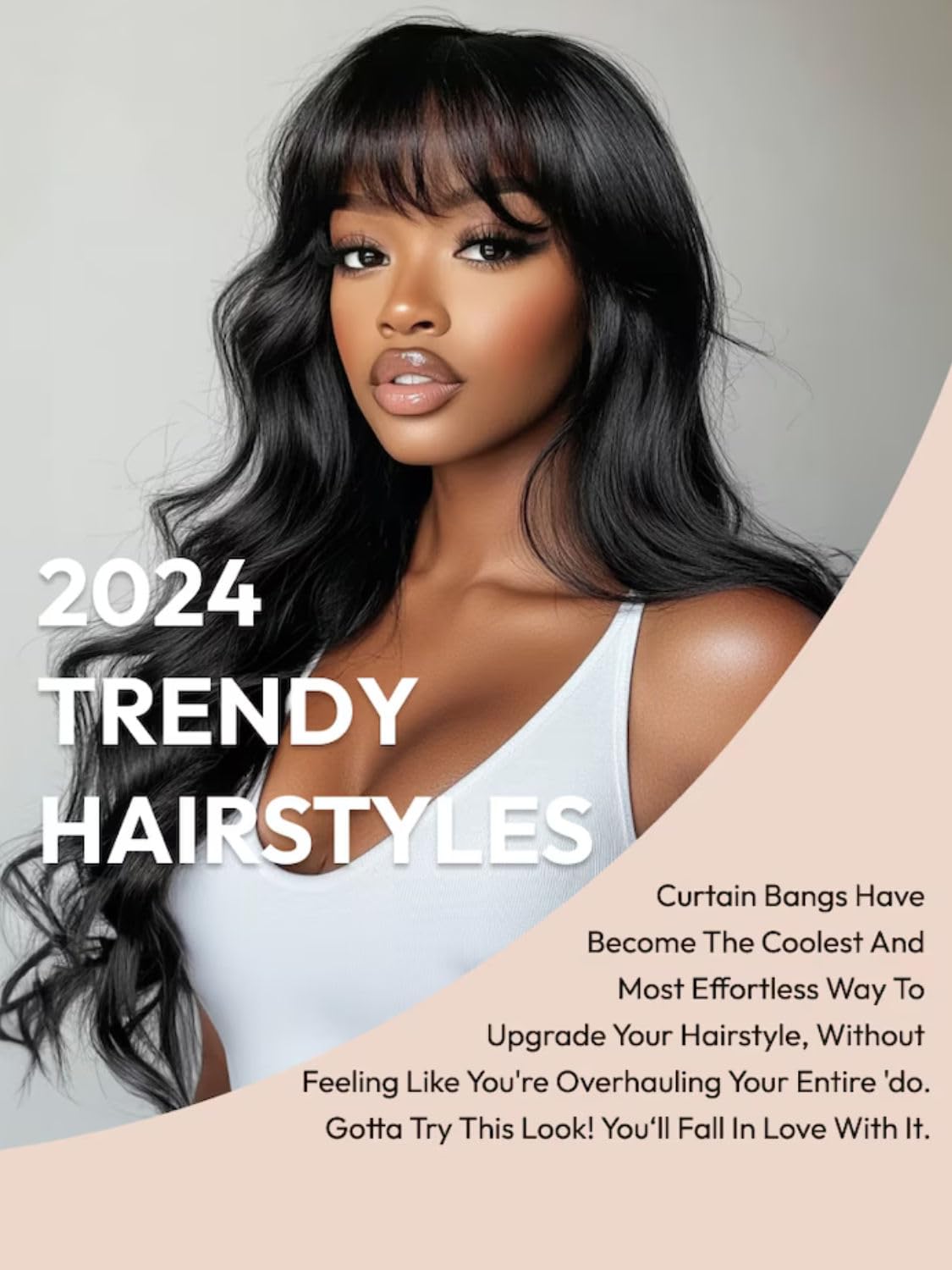 Beauty Forever Black Fluffy Natural Loose Wave Curtain Bangs Wig Glueless Wigs Human Hair Pre Plucked Pre Cut 7x5 Bye Bye Knots Lace Closure Ready to Wear Wig for Women 180% Density 16 Inch - Image 3