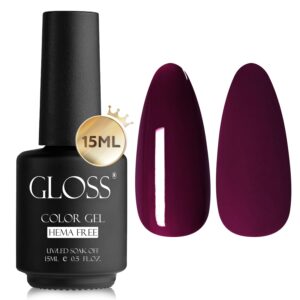 GLOSS Gel Nail Polish | Vanessa Dark Wine Gel 15ml 1 pcs - HEMA Free Gel Polish, Deep Cherry Red Soak Off UV LED Varnish, Professional Manicure for Home & Salon Use, DIY Gifts for Girls