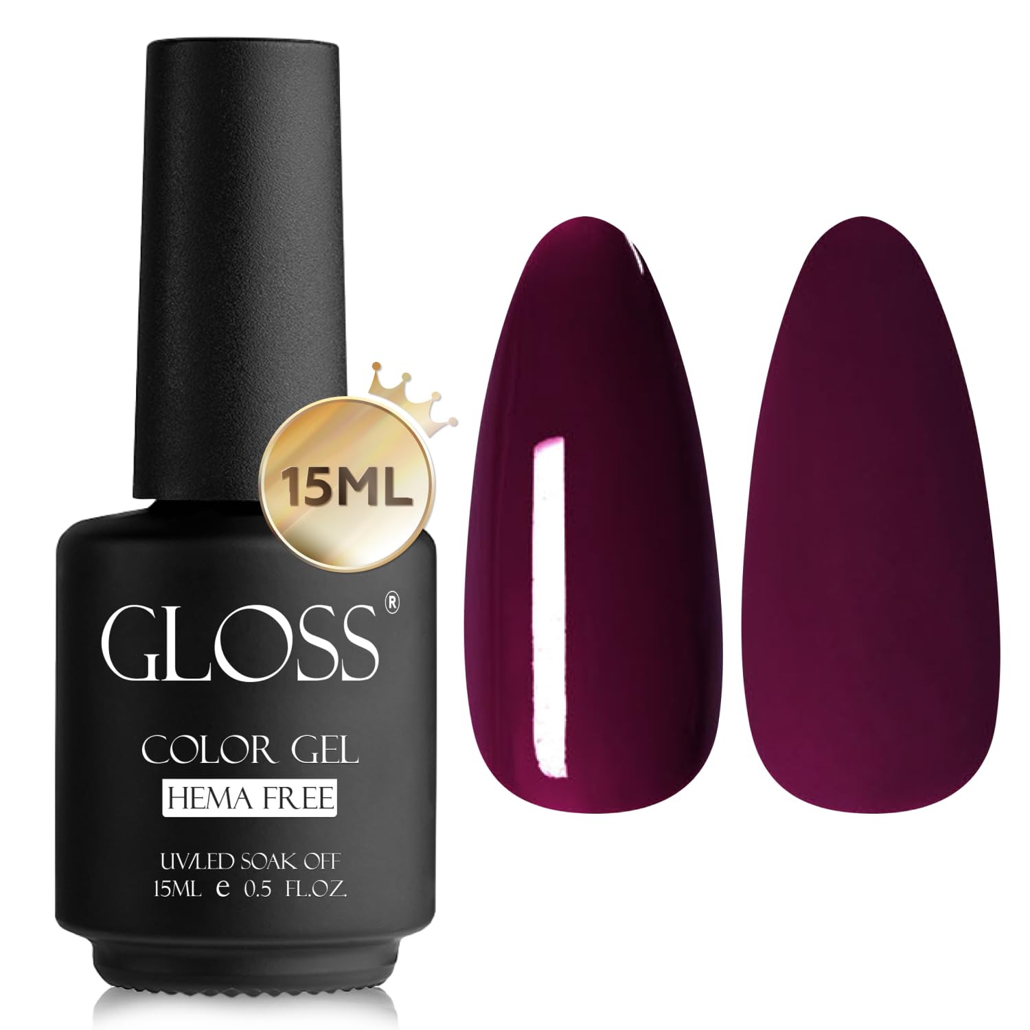 GLOSS Gel Nail Polish | Vanessa Dark Wine Gel 15ml 1 pcs - HEMA Free Gel Polish, Deep Cherry Red Soak Off UV LED Varnish, Professional Manicure for Home & Salon Use, DIY Gifts for Girls