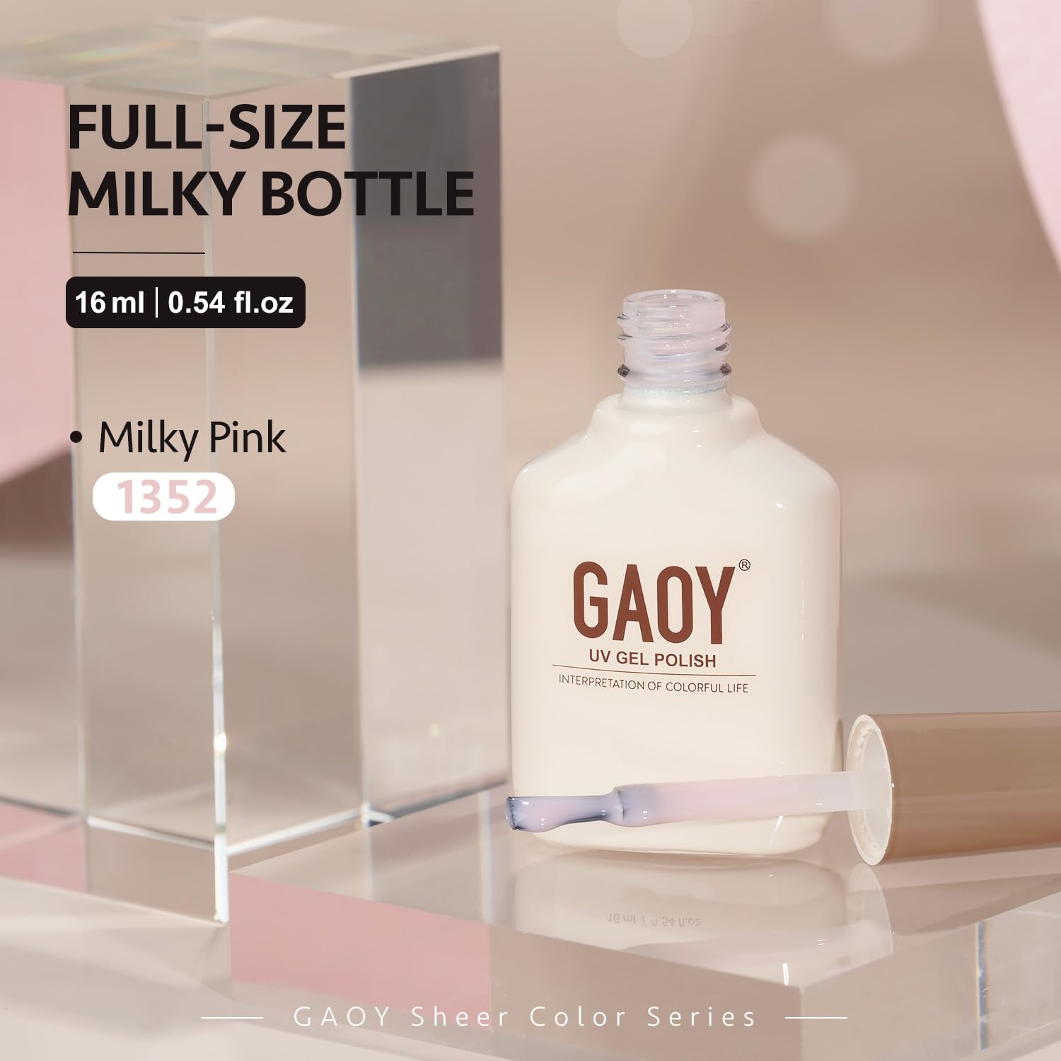 GAOY Sheer Light Pink Gel Nail Polish, 16ml Jelly Milky White Peach Translucent Color 1352 UV Light Cure Gel Polish for Nail Art DIY Manicure and Pedicure at Home - Image 7
