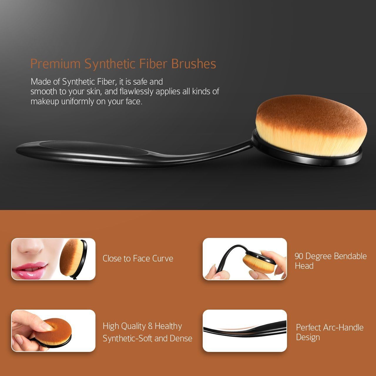 Yoseng Oval Makeup Brushes Set 10 Pcs Professional Oval Toothbrush Foundation Contour Concealer Eyeliner Blending Cosmetic Brushes Tool Set-With Box,Practical White Elephant Gift for Girls Women - Image 5