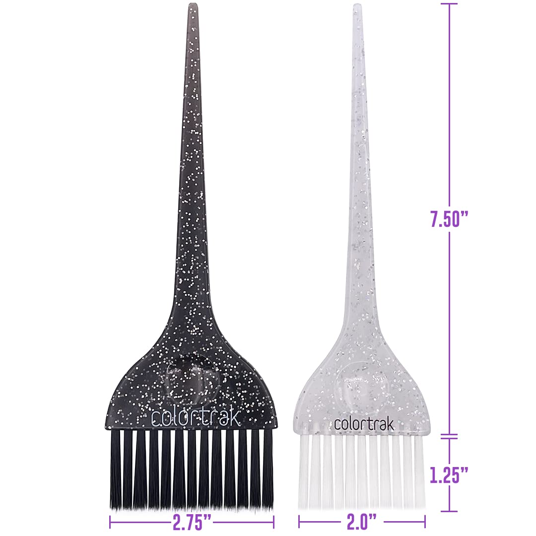 Colortrak 2 Piece Galaxy Glitter Hair Color Brushes, For Highlighting and Coloring Large Sections of Hair, 1 x 2.5 Inch Wide Brush with Soft Bristles, 1 x 3 inch Extra Wide Brush with Stiff Bristles - Image 4