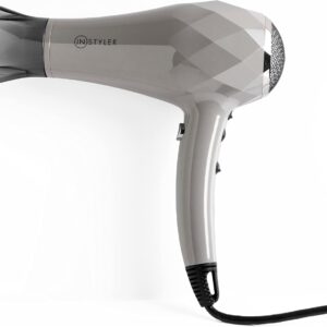 Instyler Turbo Lightweight Ionic Hair Dryer, Gray - Fast Drying Ceramic Blow Dryer for Smooth & Healthy Efficient DC Motor Turbine Fan Custom Heat Removable Concentrator