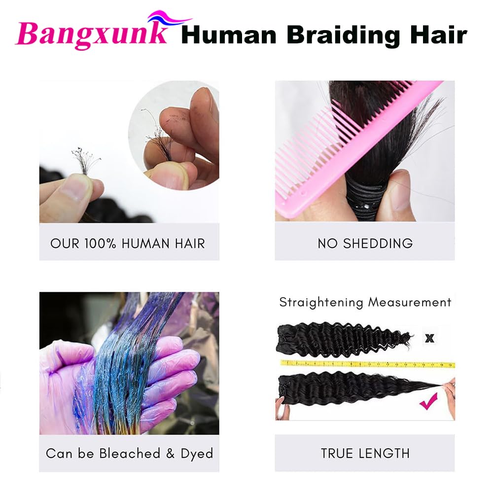 Human Braiding Hair 3 Bundles/Pack 150g Curly Water Wave Human Bulk Hair for Braiding No Weft 10A Brazilian Virgin Human Braiding Hair for Boho Braids Wet and Wavy Braids Extensions (16 16 16inch) - Image 7