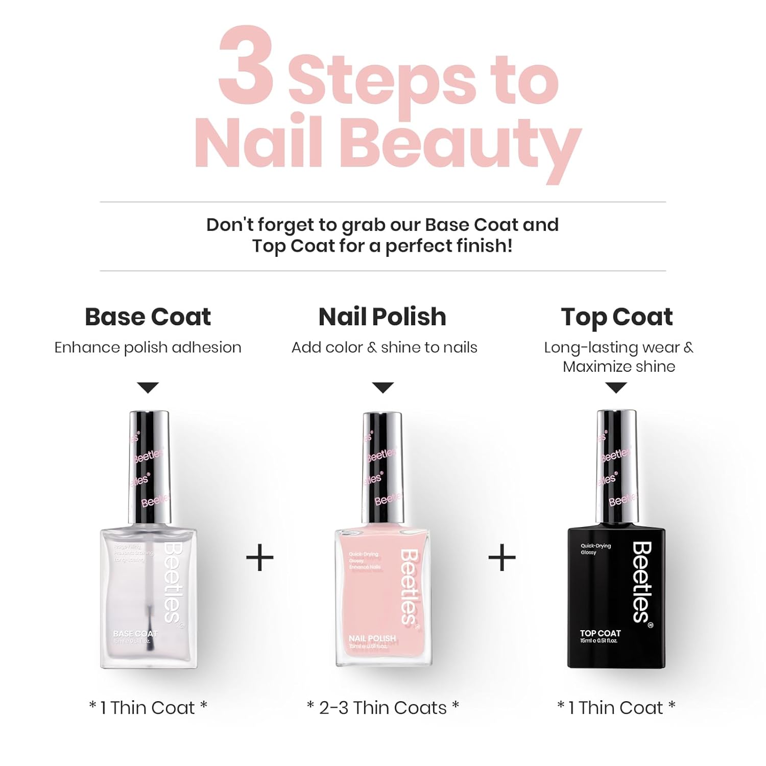 Beetles Nail Polish - Light Pink Natural Nail Polish Natural Nail Concealer Fast Dry Quick Nail Strengthener and Growth Treatment for Thin and Damaged Nails,0.51 FL OZ - Image 6