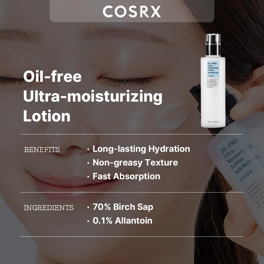 COSRX Oil Free Lotion with Birch Sap, Daily Acne Facial Moisturizer, Hydrating Moisturizer for All Skin Types, Korean Skin Care, Paraben free, 3.38 fl.oz / 100ml - Image 2