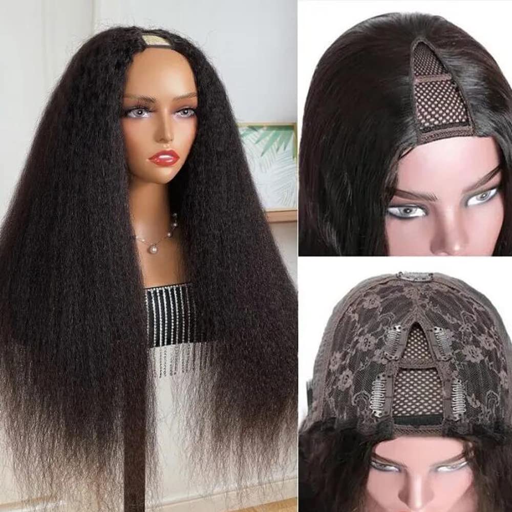 UNICE Kinky Straight V Part Wigs Human Hair for Women Glueless Upgrade U Part Wigs Machine Made Clips in V Part Wig Leave Out Real Scalp Beginner Friendly Natural Color 150% Density 16Inch - Image 4