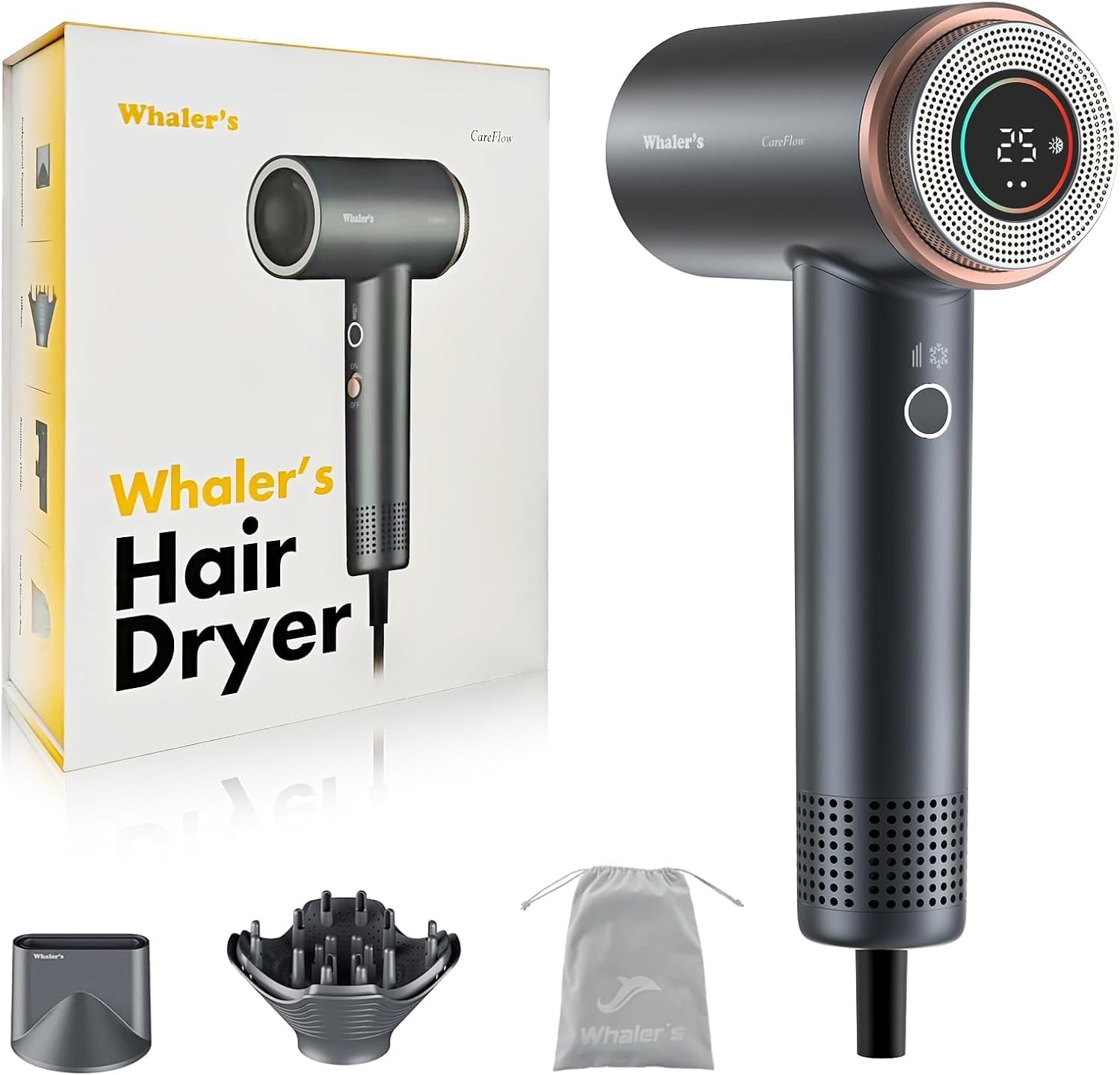 Professional Ionic Hair Dryer 1400W with Diffuser & Concentrator - 4 Speed/Heat Settings, Lightweight Fast Drying for Home Travel, Includes Brush Head & Replacement (120V 1.4kW)