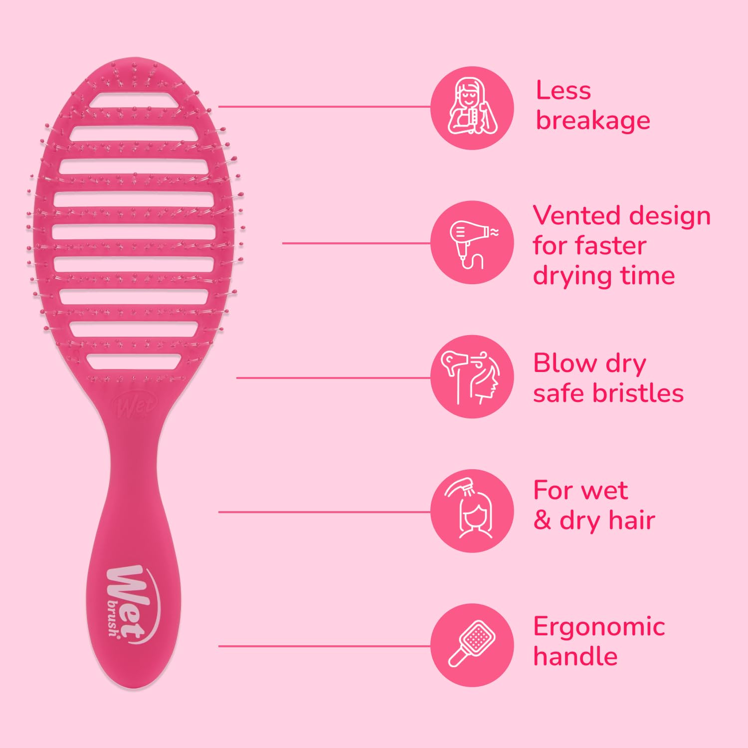 Wet Brush Speed Dry Hair Brush, Pink Frost - Vented Design & Soft HeatFlex Bristles Are Blow Dry Safe - Ergonomic Handle Manages Tangles - Pain-Free Hair Accessories - Image 4
