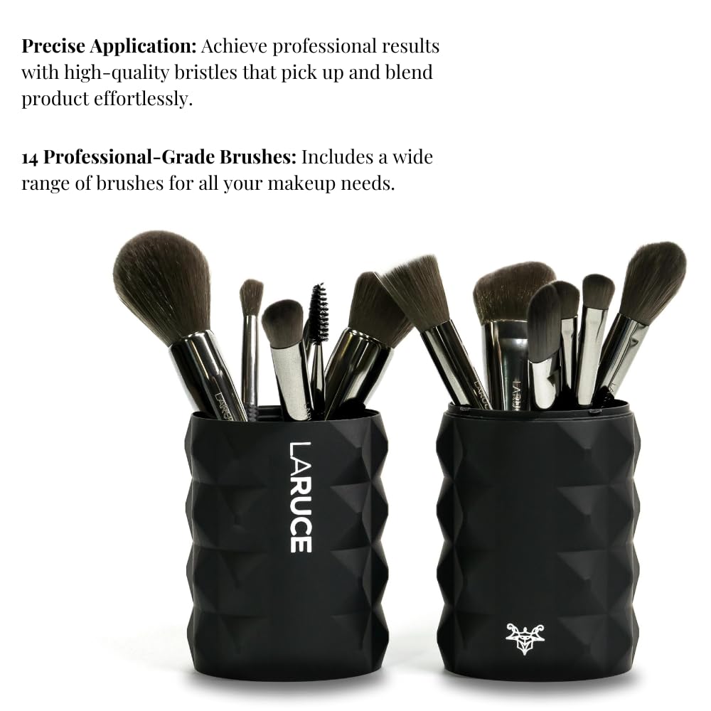Laruce Makeup Brushes 14Pcs Makeup Brush Set Premium Synthetic Brushes for Foundation, Blending, Blush, Eyeliner, Shadow, Brow, Concealer, and Kabuki Brush with Travel Cup - Image 3