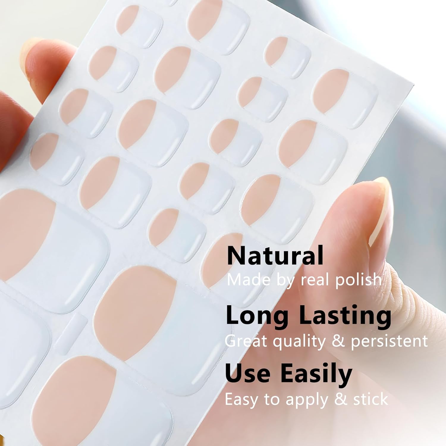 Nail Polish Strips for Toes, No UV Needed, Toe Nail Stickers White French Toenail Gel Nail Strips Pedicure Full Nail Wraps for Women with 1 Wooden Stick, 1 Nail File & 2 Prep Pad - Image 4