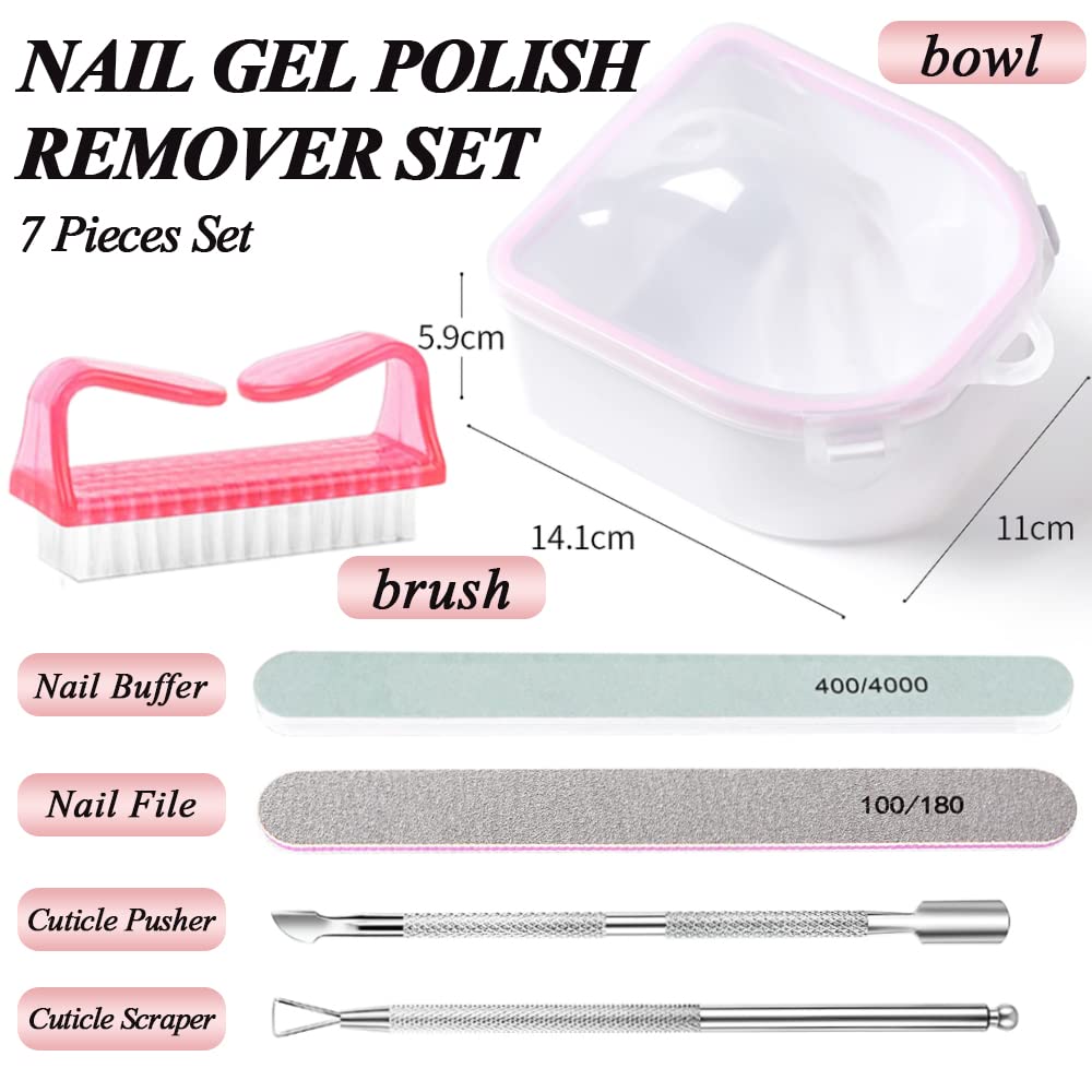 Nail Soaking Bowl, Gel Nail Polish Remover Kit, Manicure Bowl for Hand, Dip Powder Remover Tools, Nail Soak Off Bowl for Acrylic Nails, Nail Brush, Cuticle Pusher, Cuticle Peeler, 100180 Nail File, - Image 3