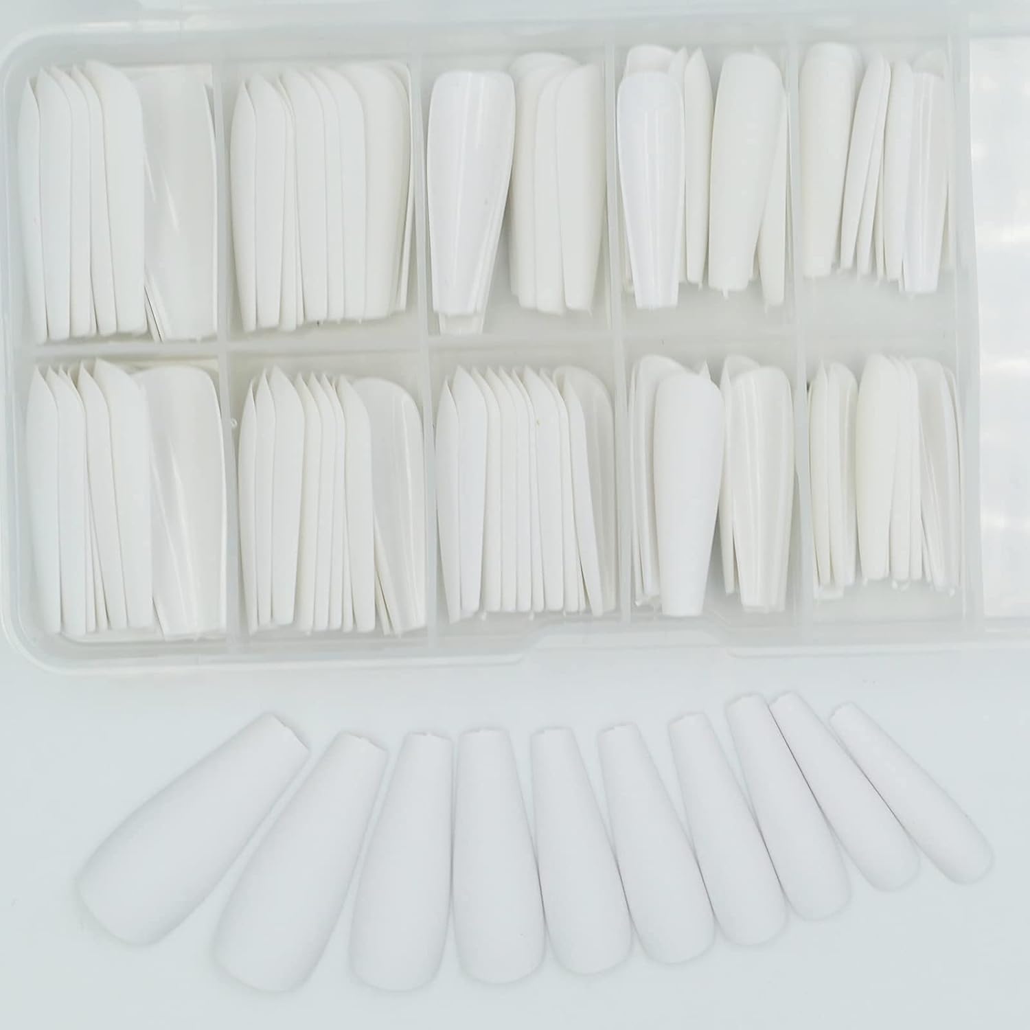 AddFavor 100pcs Coffin Fake Nails Full Cover Long Press on Nails Pure Color Matte Acrylic False Nail Tips for Women and Girls (White) - Image 4
